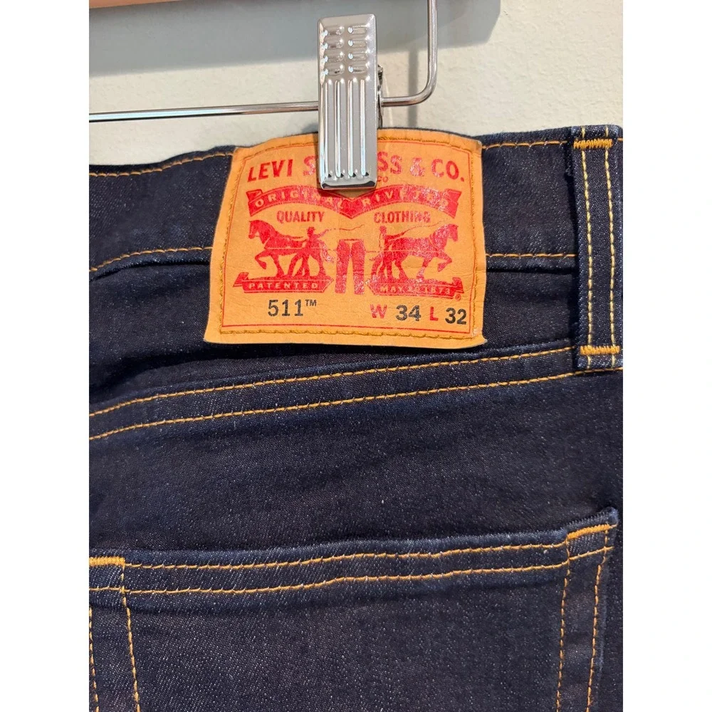 Levis 511 Slim Fit Jeans Mens 34x32 Dark Indigo Blue Stretch Denim 04511-1042